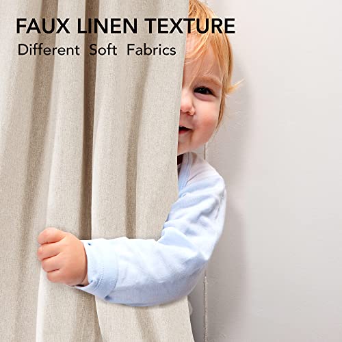 Deconovo 100% Blackout Curtains Faux Linen Thermal Insulated Eyelet Curtains for Bedroom W46 x L54 Inch Pale Khaki One Pair