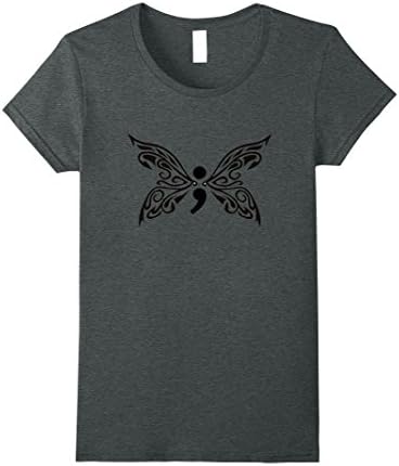 Womens Semicolon Project Mental Health Awareness Butterfly Shirt Large Dark Heather