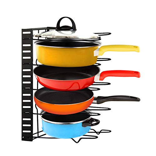 Mocoum Frying Pan Organizer Rack, Height Adjustable Pot and Pan Rack Organizer Cast Iron Skillets Pot Bakeware Plate Lid Holder for Kitchen, Counter, Cabinet, Pantry Storage and Organization - Thumbnail 7