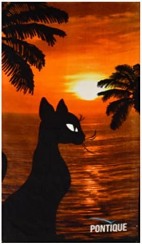 Black Cat Large Cotton Towel 30" x 60" Artistic Sunset Design - Beach Pool Gym