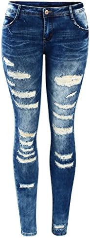 SKINNY JESNS Women`S Blue Low Rise Skinny Distressed Washed Stretch Denim Jeans for Women Ripped Pants XXXL