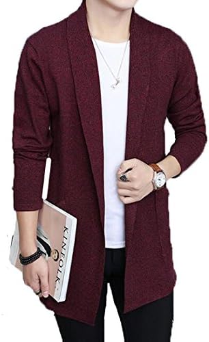 CANSOS Mens Casual Slim Fit Shawl Collar Open-Front Lightweight Long Cardigan Wine Red (US,2XL/Asia,3XL)
