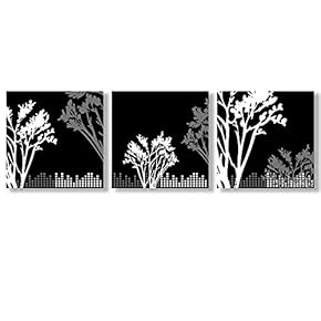 Canvas Wall Art Black and White Abstract Flowers Painting Artwork for Home Prints Framed - 12"x12"x3 Panels