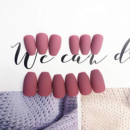 24pcs Pure Color Coffin Nails Matte False Gel Nails Art Tips Sets Full Cover Medium False Nails for Ballerina Cosplay Office Lady (Mauve) - Thumbnail 6