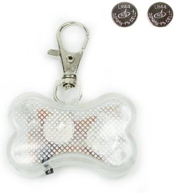 Bone LED Dog Collar Safety Light Tag + Extra Batteries