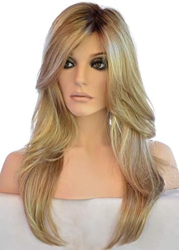Auflaund Long Wavy Blonde Wig - 24 Inches Premium Natural Hair Replacement Sleek Style Wigs for Women Soft As Real Hair with Long Versatile Bangs (T/Blonde) + Monofilament Top Wig Cap