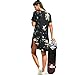 OMONSIM New Ladies Acid Wash Raw Power Printed Top Lace up Choker Neck T-Shirt Dress Women Dress (2, Medium)