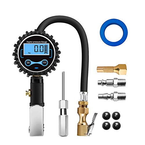 Digital tire Pressure Gauge with inflator,Accurate 0.1 Display Resolution 235Psi Heavy Duty Air Chuck and Compressor Accessories with Rubber Hose and Quick Connect Plug for Truck,Cars and Motorcycle