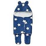 Newborn Baby Wrap Swaddle Blanket, Bear Ear Hooded Stroller Wrap, Fleece Sleeping Bag, Velcro Sleep Sack for 0-6 Month Infants, Blue w/Stars by MAMUSH
