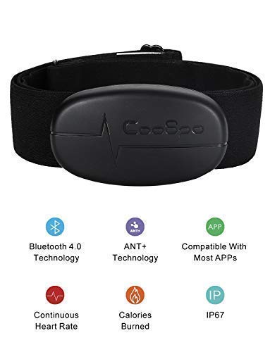 CooSpo Heart Rate Monitor Strap Chest Belt Sensor Support Bluetooth 4.0 and ANT+ IP67 Waterproof Compatible with Wahoo Strava Zwift