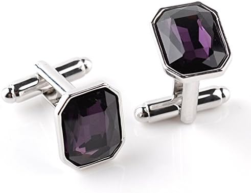 RevoLity Geometric Shape Solid Men’s Diamond Crystal Cuff Links Wedding Meeting Party Christmas Gift Suit Shirt Cufflinks (Purple Rectangular)