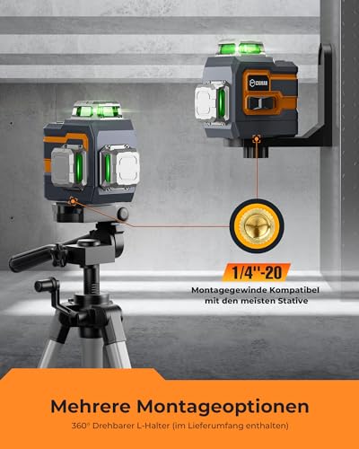 Cross Line Laser, CIGMAN App Intelligent Control, 3 x 360 Degrees, Self-Levelling Laser Spirit Level, with Rechargeable Lithium Battery, Construction Laser, Cross Laser, Green for Indoor Use (CM-S01)