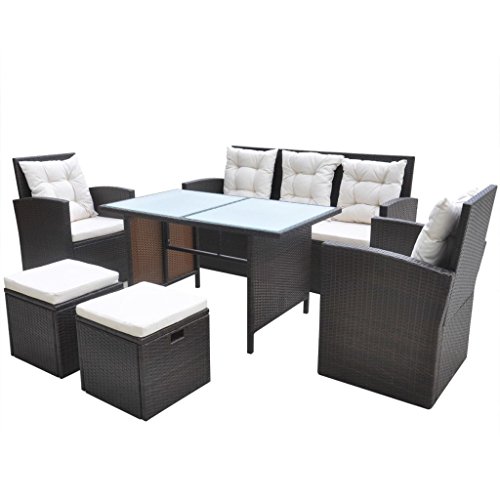 Festnight Poly Rattan Sitzgruppe Essgruppe Rattan Set Sitzgarnitur Gartengarnitur 18-teilig Braun