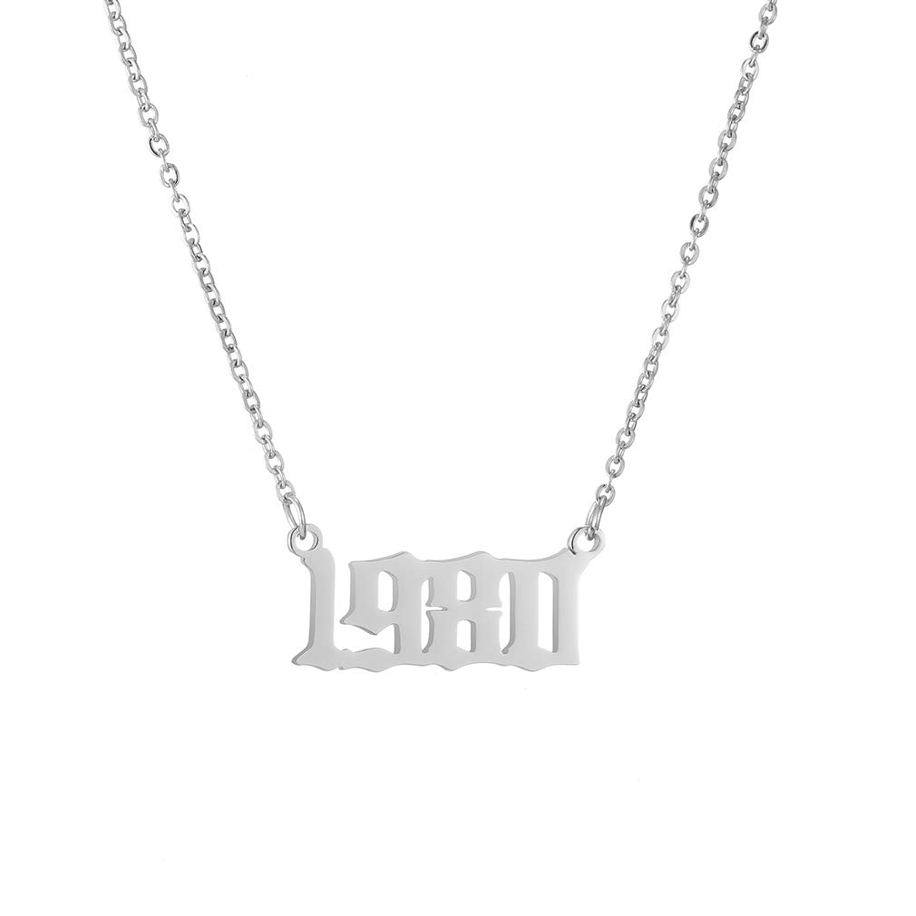 AFSTALR Birth Year Necklace Women Birthday Gifts Charm Friendship Jewellry for Girls Birthday Year Number 1980 Silver