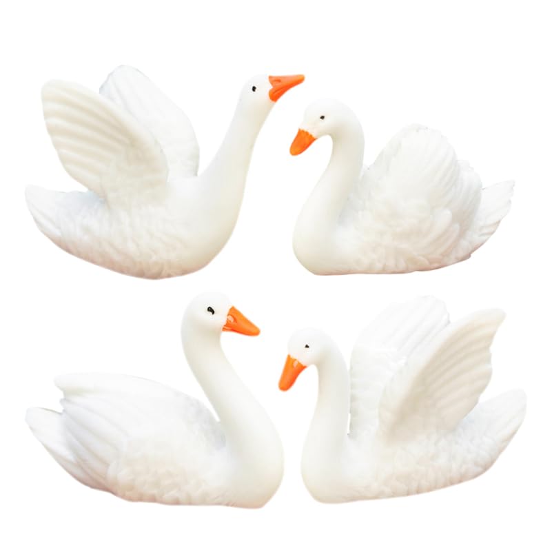 POPETPOP Mini Swan Figurines Set of 4 Realistic Resin Swans for Micro Landscape Garden Decor Desktop Ornament Home Decoration