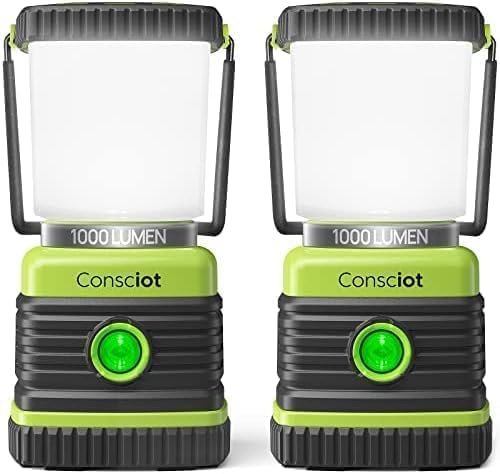 Consciot LED Battery Powered Camping Lantern, 1000LM, 4 Light Modes, IPX4 Waterproof Portable Tent Flashlight for Power Outages, Emergency, Hurricane, Hiking, Light Green, (Pack of 20) Image
