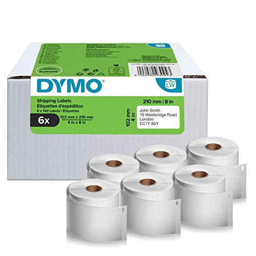 DYMO LW étiquettes authentiques d’expédition pour étiqueteuses LabelWriter 5XL/4XL | 102 mm x 210 mm | 6 rouleaux 140 étiquettes faciles à décoller (lot de 840) | impression en noir sur fond blanc
