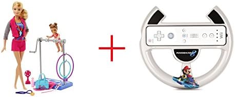 Barbie Gymnastic Coach and Student Dolls Playset AND Wii Wheel For Mario Kart 8 - Bundle