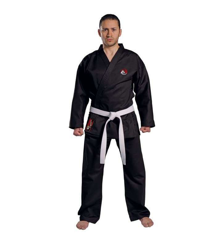 Karate Suit Uniform Gi Kit with Belt by Athletics Gear | Polyester Cotton Blend, Light Weight, for Kids, Men & Women (Black, 5/180 cm)