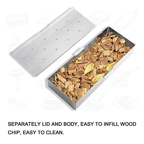 Smoker Box + BBQ Grill Glove, Stainless Steel Wood Chip Smoking Box for Gas or Charcoal Grills. Add Smokey Flavors to Barbecue Meats. Use a 932°F Heat Resistant Oven Glove to Keep Your Hand Safe. - Thumbnail 2