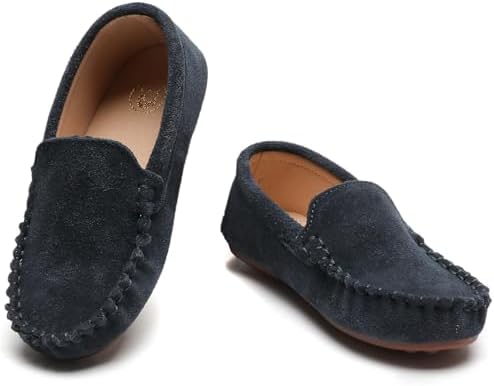 Amazon.com | Shenn Boys' Cute Slip-On Black Suede Leather Loafers
