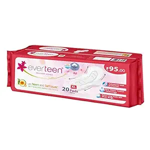 everteen XL Sanitary Napkin Pads with Neem and Safflower, Cottony-Soft Top Layer for Women ? 1 Pack (20 Pads, 280mm)