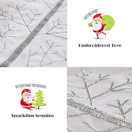 EDLDECCO Christmas Tree Skirt Grey Winter Tree with Faux Fur Trim 48 inches Large X'Mas Holiday Party Decor Ornaments