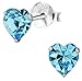 Hypoallergenic Sterling Silver Aquamarine Crystal Heart Stud Earrings for Kids (Nickel Free)