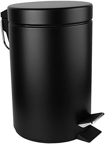 SVVSS Trash Can,Round Brushed Stainless Steel Step Kitchen Trash Can 3L - Fingerprint Resistant (3L, Black)