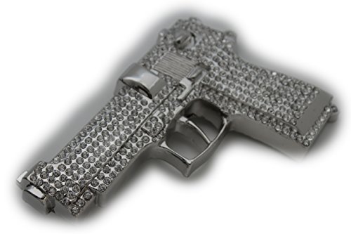 TFJ Men Hip Hop Fashion Belt Buckle Gun Pistol Handgun Iced Out Silver Color