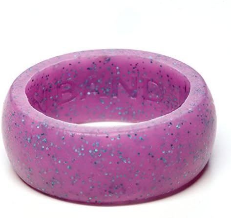 Rubber Silicone Wedding Ring - Award Winning Medical Grade Bands (Blue, Lime Green, Gray, Navy, Pink, Purple) (Sparkle Pink Purple, Medium (8-9))