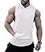 URRU Men's Workout Hooded Tank Tops Bodybuilding Muscle Cut Off T Shirt Sleeveless Gym Hoodies White L