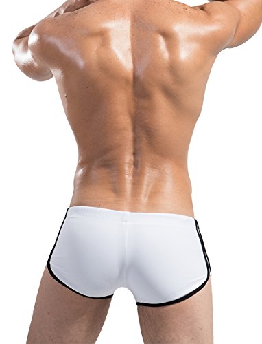 WUAMBO Men's Swimwear Tie Rope Sport Shorts White US L with Asian Tag XXL(Waist:35"-37")