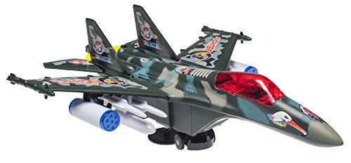 ToyZe® Bump and Go Action, F18 Military Fighter Jet Stunt Bump and Go Action Airplane Toy, with Lights and Sounds