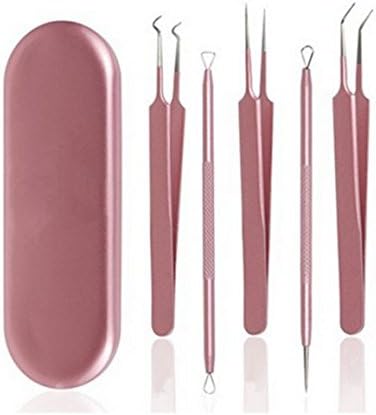 LETB Blackhead Remover Kit Curved Blackhead Tweezers Kit Pimple Comedone Extractor Tool Set Dermatologist Grade Kit Treatment for Blemish All in Pink Color