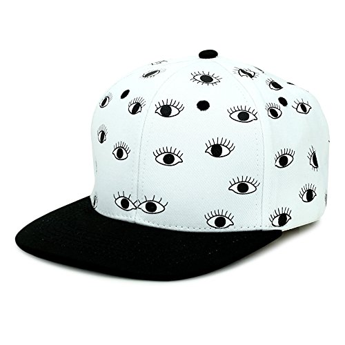 "Unisex Eye Snapback Adjustable Baseball Dad Hats Vintage Cap Flat Bill Plain Hats " (White/EYE/Black)