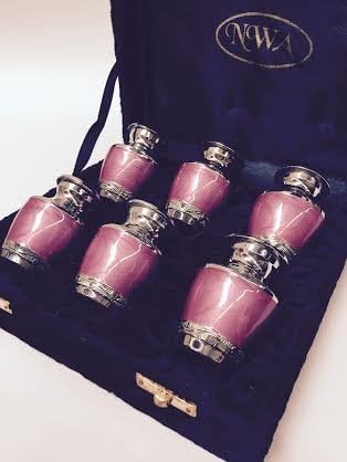 Cremation Urn, Keepsake Urns, Brass Funeral Tokens, Set of Six Pink Keepsake Urns