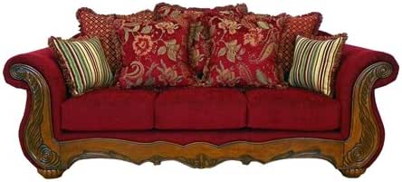 Amazon.com: Kate Sleigh Style Sofa - Carved Wood, Pouncer Scarlet by Chelsea Home Furniture ...