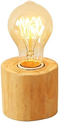 Injuicy Loft Industrial Wooden Base E27 Edison Led Desk Table Lights Bedside Antique Wood Desk Accent Lamp for Cafe Bar Bedroom Living Dining Room Decor