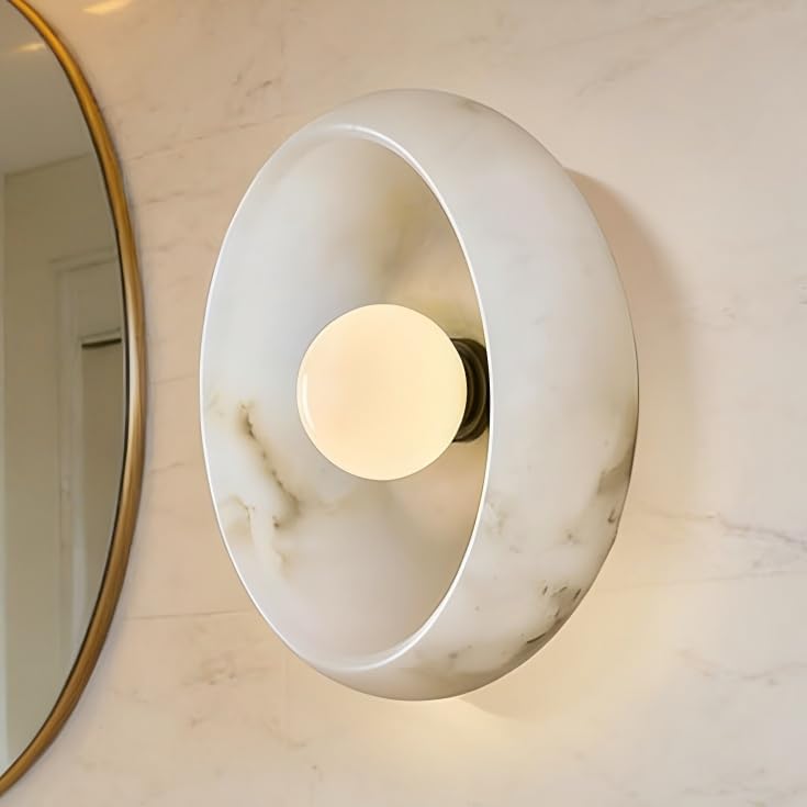 Photo 1 of 10" Artistic Alabaster Wall Sconce - Soft Diffused Lighting for Bedroom, Hallway & Living Room, Sculptural Design, G9 Bulb