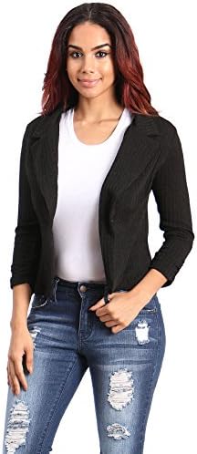 NY Closet Women's Long Sleeve See Through Floral Lace Blazer (LARGE, BLACK-6050)