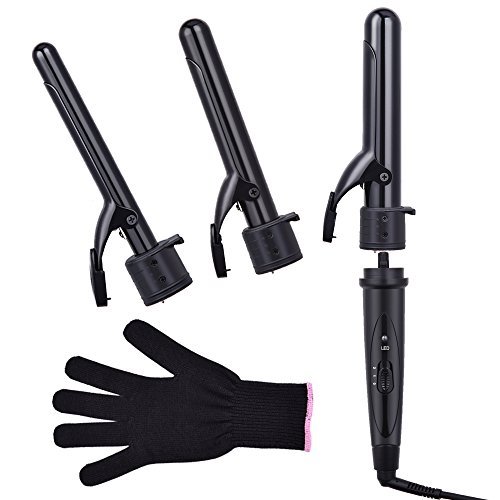 Curling Iron 3 In 1 Hair Curler With Clip, WeyTy Professional Curling Wand 0.75-1.26 Inch Switchable Ceramic Tourmaline Barrels Interchangeable Two Different Temperature Wand Curling Iron With Glove