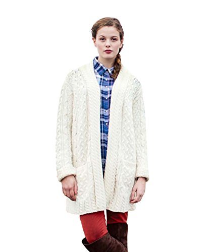 Carraig Donn Ladies Irish Back Shawl Cardigan Small White Carraig Donn Ladies Irish Back Shawl Cardigan Small White