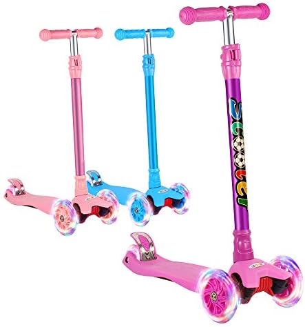 GOOGO Kick Scooter for Kids 3 Wheel Scooter, 4 Adjustable Height, Lean to Steer with PU Light Up Wheels for Children Ages 3-14