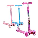 XLSPORT Kick Scooter For Kids 3 Wheel Lean To Turn 4 Adjustable Height PU Wheels For 3-10 Year Old Purple
