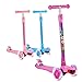 GOOGO Kick Scooter for Kids 3 Wheel Lean to Turn 3 Adjustable Height PU LED Light Up Wheels for 3-13 Year Old Purple