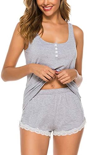 Gladiolus Women Pajama Set Bamboo Sleepwear Racerback Tank Top and Shorts Lace PJ Set Nightwear