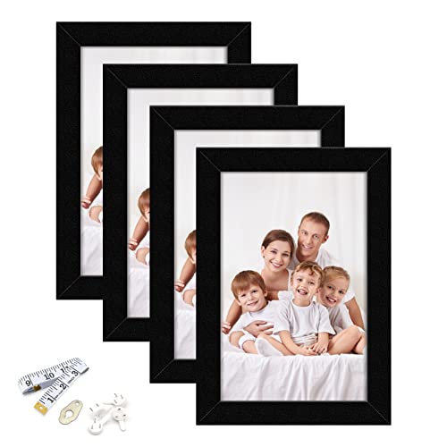 4x6 Picture Frame, Black Composite Wood Photo Frame with Perspex Glass for Vertical or Horizontal Tabletop Wall Display for Photos, Paintings, Posters, Artwork, Birthday Christmas Gift, Set of 4
