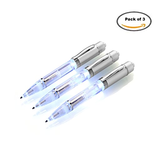 LED Pen Light , Glovion LED Light Up Pen for Night Writer -White- Pack of 3 Pens