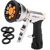 SprayTec Garden Hose Nozzle Sprayer - Heavy Duty Metal Spray Gun w/Pistol Grip Trigger. 9 Adjustable Patterns Best for Hand Watering Plants & Lawn, Car Washing, Patio, Dog & More. Leak Free Guarantee